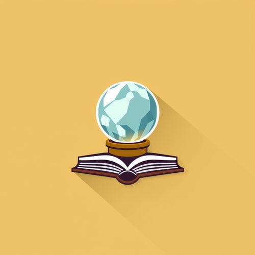 AI Design for Create an icon that contains crystal ball and book, the style should be flat make it with one color