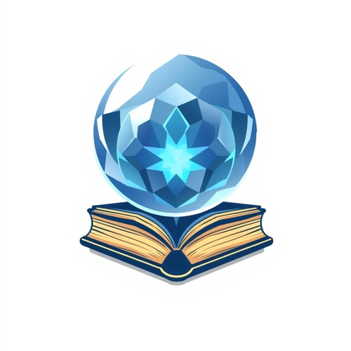 AI Design for Create a logo that contains crystal ball and book, the style should be flat