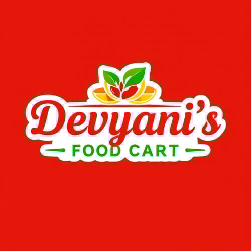 AI Design for design a logo for a food cart called "Devyani's Food Cart". use red, royal blue, royal green or black and white color for it. the menu will consist of variety of indian and western food make it creative