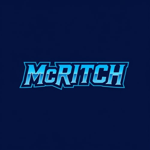 AI Design for McRITCH is the logo and old school font colour is blue