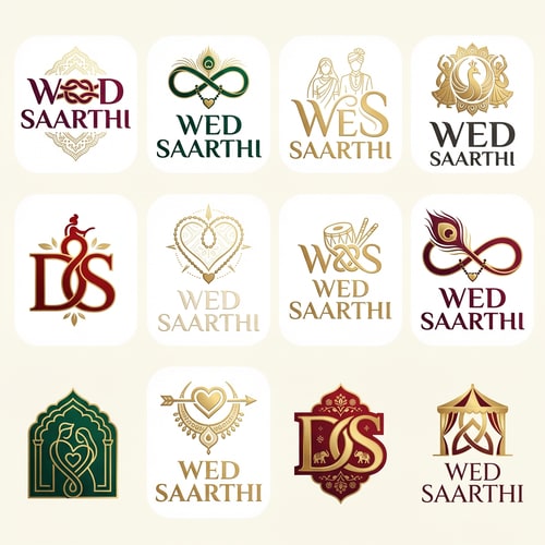AI Design for Create a premium wedding app logo showcase for brand name “WED SAARTHI” focused on Gujarat state Indian weddings.
Generate 8–12 different logo variations in one single image, arranged cleanly in a modern grid layout.
Logo concepts should be creative, unique, elegant, and hardworking (not simple or generic).
Design elements to explore across variations:
• Wedding knot connecting D of WED and S of SAARTHI
• Gujarati cultural symbols (subtle motifs inspired by garba, bandhani patterns, peacock feather lines)
• Minimal bride & groom icons integrated into typography
• Infinity knot / saarthi (guide) symbolism
• Heart + mangalsutra knot fusion
• Royal Gujarati wedding vibe
Typography style:
• Custom modern serif + clean sans serif mix
• Strong readable lettering for app icon & brand
• Premium handcrafted typography
Color palette (mix across logos):
• Royal maroon, deep red, gold accents
• Ivory white, pastel peach
• Dark emerald green
• Subtle metallic gold foil effect
Style & finish:
• Flat + minimal + luxury wedding branding
• App-ready logo style
• Clean white / soft ivory background
• High contrast, sharp edges
• No mockups, no shadows, no text descriptions
Output quality:
• Ultra-HD
• Vector-style clarity
• Professional brand identity presentation
• Elegant, aesthetic, eye-catching, trustworthy wedding tech brand
Mood: Trusted Wedding Guide | Gujarati Roots | Modern App | Emotional & Premium
💡 PRO TIP (Important)
If the AI allows negative prompts, add this:
No cartoon, no childish icons, no clutter, no watermark, no stock logo, no blurry design, no random fonts