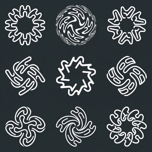 AI Design for many h ko use karke rounded shape ya fir attractive lage wesa logo pattren karni he but unique and attractive and mind blowing many logo version in one image