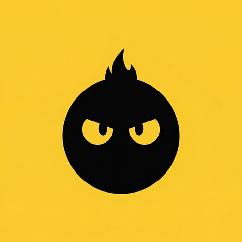 AI Design for Design a flat vector esports mascot logo.
Character shape:
A perfectly round black circle head.
On top of the head, add ONE small sharp spike (like a tiny flame tip).
Face:
Only two eyes. No mouth. No nose.
Eyes are simple oval shapes, slightly tilted to look expressive.
Style:
Very minimal. Flat. Bold. Clean vector.
No gradients. No 3D. No shadow. No texture.
Colors:
Background full yellow.
Character full black.
Eyes yellow.
Composition:
Character centered.
Symmetrical.
Professional esports logo style.
No text.
White background not allowed.