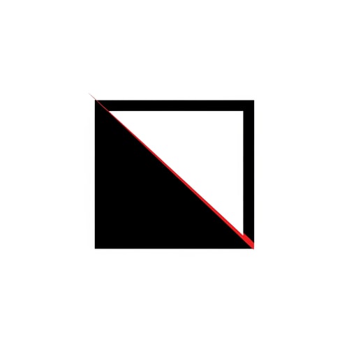AI Design for A minimal 2D geometric logo symbol for a professional video editor consisting of a solid black square or rectangular frame with a single sharp red linear cut — Centered, balanced, and bold composition using only straight lines to evoke a video transition or frame. — High-contrast palette of solid black with one small red accent. — Calm, confident, and professional modern mood. — Flat vector graphic design. — Strictly no 3D elements, gradients, shadows, or textures; no text, letters, play buttons, or camera symbols; use only simple flat geometry. — Solid, plain white background.