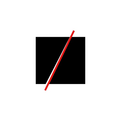 AI Design for A minimal 2D geometric logo symbol for a professional video editor consisting of a solid black square or rectangular frame with a single sharp red linear cut — Centered, balanced, and bold composition using only straight lines to evoke a video transition or frame. — High-contrast palette of solid black with one small red accent. — Calm, confident, and professional modern mood. — Flat vector graphic design. — Strictly no 3D elements, gradients, shadows, or textures; no text, letters, play buttons, or camera symbols; use only simple flat geometry. — Solid, plain white background.