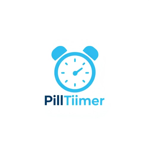 AI Design for Logo in minimalistic style, alarm clock pill Application name PillTimer