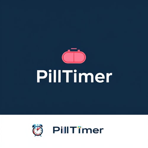 AI Design for Logo in minimalistic style, alarm clock pill Application name PillTimer