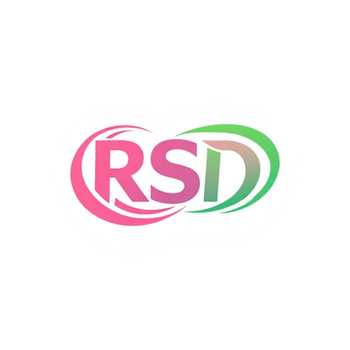 AI Design for Create a flat vector, illustrative-style abstract concept logo design for a social media channel named 'New updates RSD', using swirling shapes that suggest motion and dynamism, forming the letters 'RSD' subtly within the design. Employ a lively color palette of pink and green to represent freshness and excitement against a white background. Do not show any realistic photo detail shading.