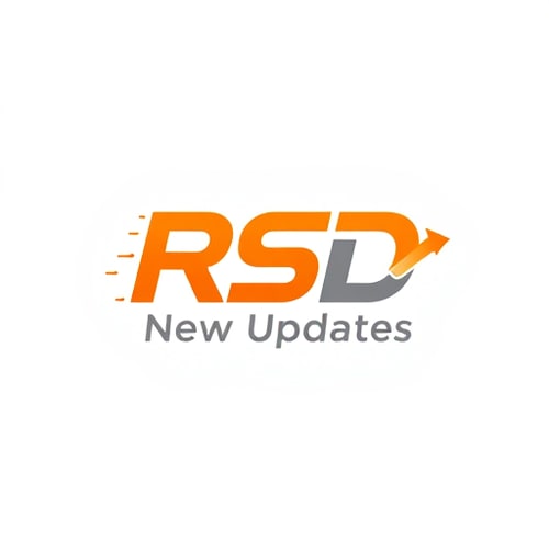 AI Design for Create a flat vector, illustrative-style lettermark logo design for a social media channel named 'New updates RSD', featuring a sleek arrangement of the letters 'RSD' that appears as if it's in motion, integrated with arrows to represent continuous updates. Use bright orange and cool gray colors to characterize energy and professionalism against a white background. Do not show any realistic photo detail shading.