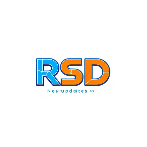 AI Design for Create a flat vector, illustrative-style wordmark logo design for a social media channel named 'New updates RSD', where the 'RSD' is stylized with a modern typeface and interconnected letters, suggesting connectivity and updates. Use vibrant blue and orange colors symbolize technology and engagement against a white background. Do not show any photo detail shading.