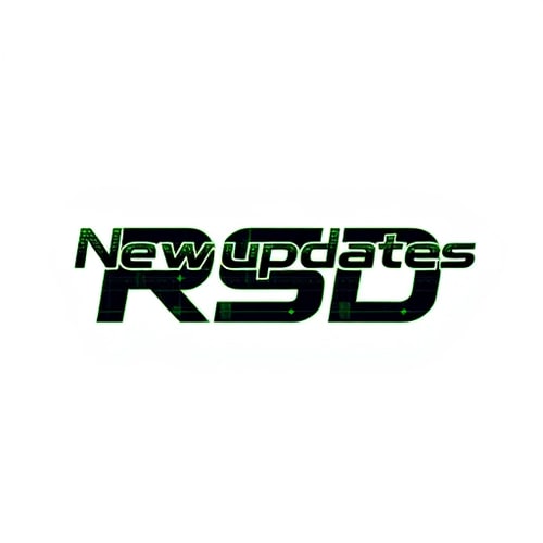 AI Design for Create a flat vector, illustrative-style wordmark logo design for a social media channel named 'New updates RSD', where the entire name is stylized with a digital font, incorporating pixelated elements to evoke a modern tech vibe. Use a mix of black and neon green to symbolize digital innovation and clarity against a white background. Do not show any realistic photo detail shading.