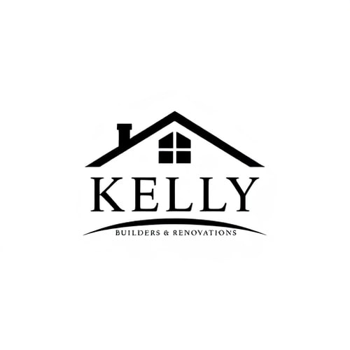 AI Design for A classy, sophisticated, simple logo for a company called Kelly Builders & Renovations. The logo will be black with a white background, and will feature a simple, streamlined, silhouette, flat icon of a roof and window with a curved line underneath.