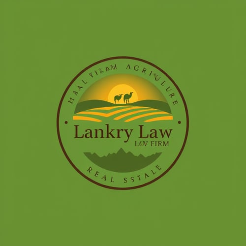 AI Design for circle logo, with farm and field, Law firm, write "lankry law" focus on agriculture and real estate market. colors green, brown and yellow. warm colors.