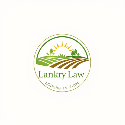 AI Design for circle logo, with farm and field, Law firm, write "lankry law" focus on agriculture and real estate market. colors green, brown and yellow. warm colors.