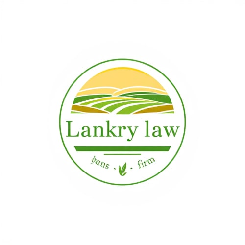 AI Design for circle logo, with farm and field, Law firm, write "lankry law" focus on agriculture and real estate market. colors green, brown and yellow. warm colors.