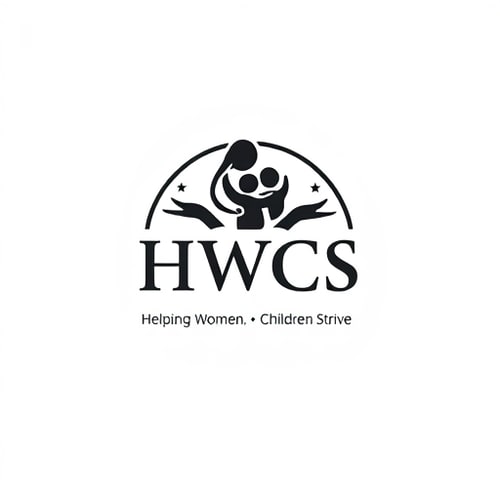 AI Design for create a logo for Business Name “Helping Women Children Strive”, Business Description “Social action non-profit. Helping underserved communities to succeed in shelter, work, education focusing on women and children.”, Target Audience or Customers i want to target “Underserved women and children”, idea or concept of how i want logo to be designed “Would like the intials HWCS in a semi-circle with hands holding a women holding a child something like this”, font style “bold”, Color “Black”.