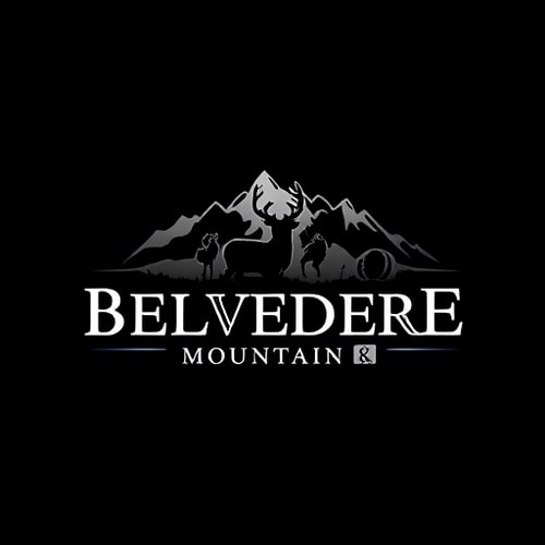 AI Design for Create a logo for Business Name “Belvedere Mountain Taxidermy”, Business Products / Services “Taxidermy & tanning services on a variety of game including large game, small game, fish and birds”, specific type of graphical element i would want to see in logo “Mountain range in the back, with a deer silhouette, fish silhouette, Turkey silhouette”, specific type of color i would want to see in Logo “Mostly black”, Look and Feel of Logo “Professional”