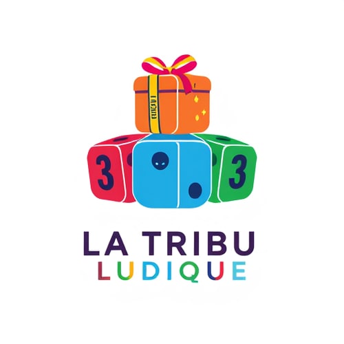AI Design for Create a logo that contains 3 dices of similar colors with the number 3 3 and 3 plus a GIFT PACK on the top for a community called "LA TRIBU LUDIQUE" which aims to unite and bring together creators of board games in order to positively change the world on its scale.