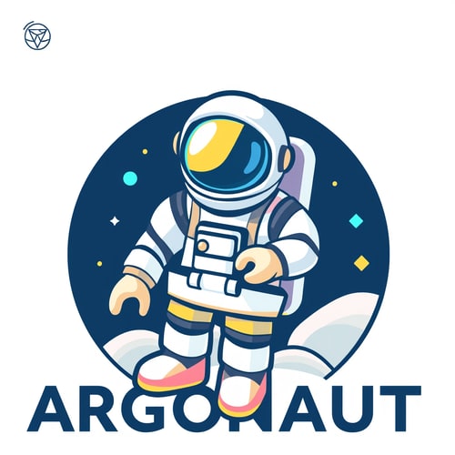 AI Design for use a colorful 3d astronaut to reference an argonaut. Logo should show innovation and leading forward. make it playful but keep the professional tone