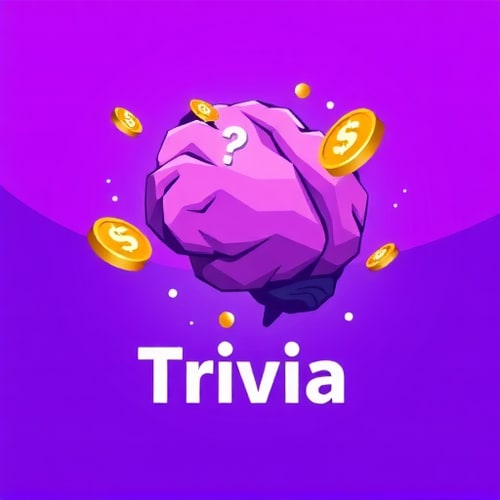 AI Design for Design a logo for a trivia game app that visually represents the concept of knowledge, competition, and prizes without including any text. The design should combine elements like a brain, a question mark, and symbols of monetary rewards such as coins or dollar signs. The style should be either low poly or fantasy art, featuring vibrant purple tones with gradients and complementary colors for depth. The design should be clean, modern, and visually engaging