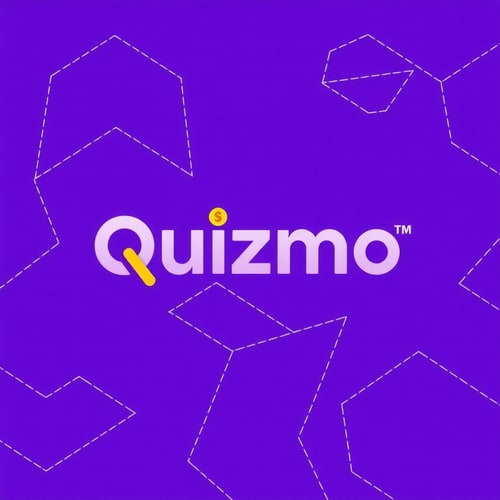 AI Design for Design a modern and vibrant logo for a trivia game called ‘Quizmo.’ The logo prominently features the word ‘Quizmo’ in a bold and clean Clash Grotesk typeface. The color palette includes a purple gradient as the base, complemented by gold and yellow accents to symbolize rewards and prizes. Integrate a creative combination of a question mark with elements like a dollar sign or a stack of cash. The design should convey excitement, competition, and success, with a minimalist and professional aesthetic that highlights the reward-driven nature of the game.