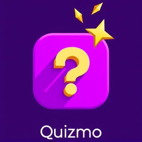 AI Design for Design an app icon for a trivia game called Quizmo. The app focuses on knowledge-based challenges where users compete for points and climb a leaderboard, with the top player at the end of each sprint winning a real cash prize. The icon should prominently feature the word ‘Quizmo’ in the Clash Grotesk typeface, styled in a bold and modern way. Use a vibrant purple color palette with gradients, complemented by gold or yellow accents to symbolize the cash rewards. Incorporate subtle yet impactful elements such as a dollar sign, or cash stack integrated creatively with a question mark. The design should feel fun, competitive, and reward-driven, with a clean and minimalist aesthetic icon design