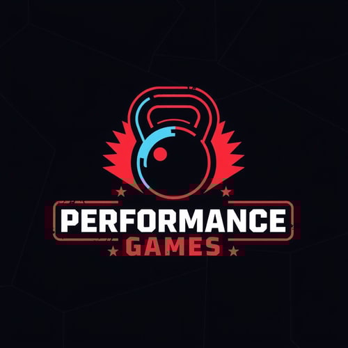AI Design for I'm looking to design a modern logo for my Cross Fit shop. The theme should be strong and impactful with vibrant tones. Please include a custom kettlebell icon and a clean sans-serif font for the text.name is Performance Games.