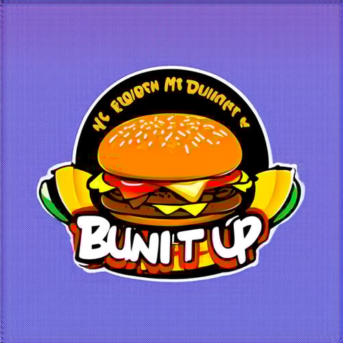 AI Design for logo for a cafe named BUN IT UP with bun and fillings inside with text like mc donalds and tagline flovours from around the world