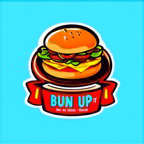 AI Design for logo for a cafe named BUN IT UP with bun and fillings inside with text like mc donalds and tagline flovours from around the world