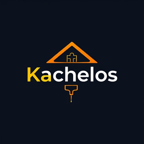 AI Design for i wat a logo for an electrig store. I want a house with name Kachelos. From the letter e start acablet that ends in a socket