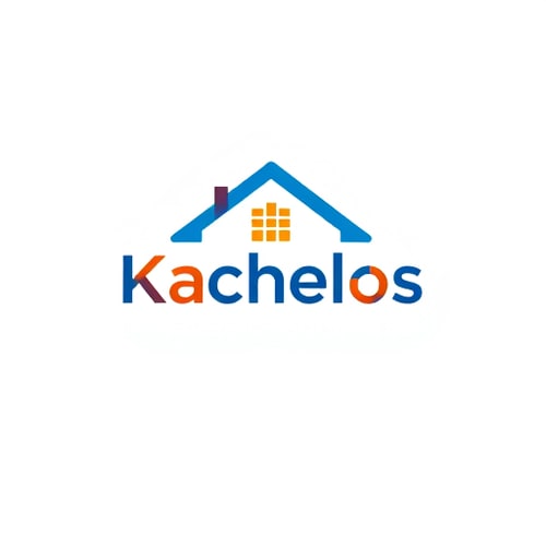 AI Design for i wat a logo for an electrig store. I want a house with name Kachelos. From the letter e start acablet that ends in a socket