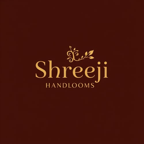 AI Design for culturally rooted logo for Shreeji Handlooms (श्रीजी हैंडलूम) that blends Indian tradition with modern minimalism. The design should feature elegant Devanagari typography with a woven or handcrafted feel, and a subtle motif—either a spindle/thread symbolizing craftsmanship or a peacock feather symbolizing divinity and grace. The color palette should include brown, gold, and red tones to convey warmth, artistry, and premium quality.