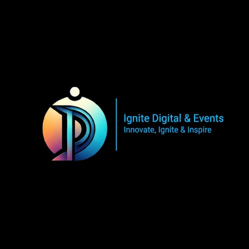 AI Design for this is the logo add a line Ignite Digital & Events Innovate, Ignite & Inspire in logo Do you want the “Ignite Digital & Events” text on the right side and the tagline in a below the text and tagline the color using a blue