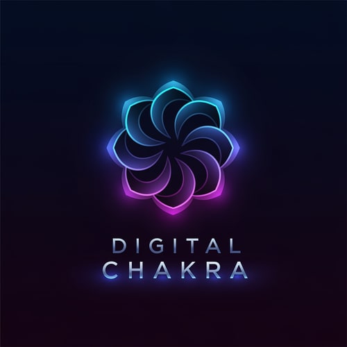 AI Design for Create a sleek and luxury modern logo for “Digital Chakara”. The logo should feature a minimal digital chakra symbol with abstract tech patterns, smooth gradients, and glowing effects. Use dark mode colors with neon blue, purple, and cyan highlights. Elegant typography, simple, strong, and memorable. Suitable for global digital agency.