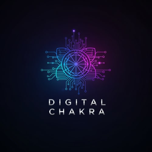 AI Design for Create a sleek and luxury modern logo for “Digital Chakara”. The logo should feature a minimal digital chakra symbol with abstract tech patterns, smooth gradients, and glowing effects. Use dark mode colors with neon blue, purple, and cyan highlights. Elegant typography, simple, strong, and memorable. Suitable for global digital agency.