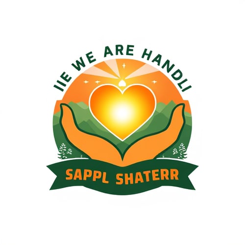 AI Design for logo design based on the theme "We Are His Hands," featuring hands holding a glowing heart against a scenic outdoor background. with adventurer and pathfinder logo please put kadingilan sda elementary school Date: January 22-25, 2024