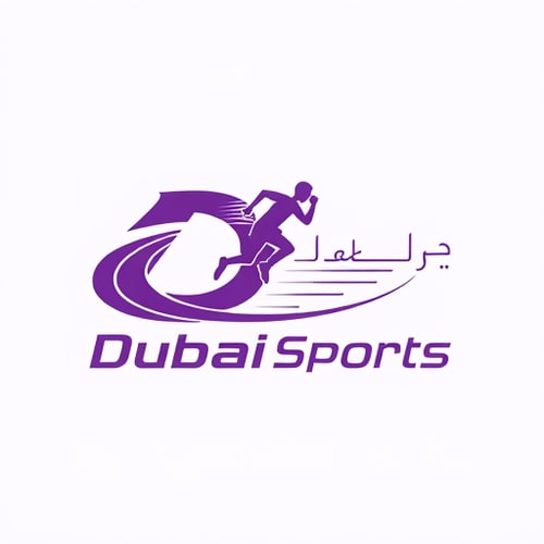 AI Design for Conceptual Description: The Dubai Sports logo embodies the dynamic spirit of athleticism while celebrating Dubai's identity as a global sports hub. The design features a stylized 'D' that curves gracefully to form a track-like path, symbolizing Dubai's journey toward sporting excellence. Within this path, a runner in full motion represents the energy, determination, and forward momentum of Dubai's sports community. The horizontal lines trailing behind the runner convey speed and progress, reflecting the emirate's rapid development in the sports sector. The typography combines modern elements with subtle Arabic-inspired curves, bridging tradition and innovation - a core value of Dubai's vision. The purple color palette represents ambition, creativity, and luxury, aligning with Dubai's premium positioning on the world stage. This logo is designed to inspire athletes and fans alike while being versatile enough for applications across all media formats and sizes.