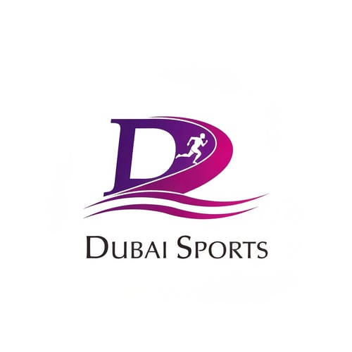 AI Design for Elegant logo for "Dubai Sports", vector illustration, abstract. The design features a sophisticated, ascending arc that stylistically represents the letter 'D' and a running track. A minimalist figure of an athlete is integrated into the arc, running upwards along its path. Subtle, wave-like horizontal lines form the base of the arc. The color palette is a sophisticated gradient from royal purple to magenta. The text 'DUBAI SPORTS' is in a sleek, modern font with elegant calligraphic influences. Premium, luxurious feel, isolated on a white background.
