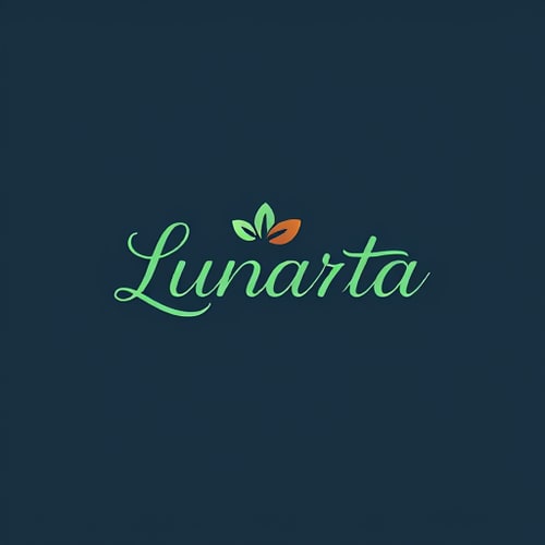 AI Design for simple, natural with the name "Lunarta" elegant, graceful, dominant colors green, blue, brown with a dark blue background color with an informal font 