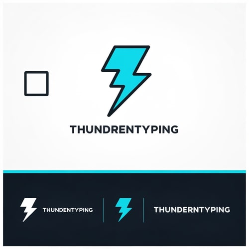 AI Design for Minimalist ultra-futuristic logo for "thundertyping". Single, bold lightning-bolt + subtle "T" monogram integration. Clean geometric shapes, negative space, sharp angles, high contrast, single-color primary (electric cyan) with optional dark/white variants. Very simplified lines so it vectorizes easily — no photo textures, no gradients that break into noise, focus on flat shapes and crisp outlines. Provide icon-only, stacked wordmark, and horizontal wordmark variations on transparent background. Output high resolution PNGs with transparent background.