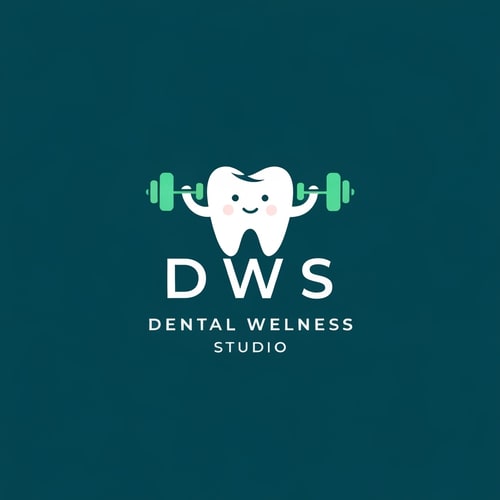 AI Design for Creative, minimal, and aesthetic logo design for "Dental Wellness Studio (DWS)", where a tooth character is lifting dumbbells or a barbell to symbolize strength, health, and wellness. The design should feel modern, vibrant, and premium, using shades of teal, aqua blue, and fresh green. The tooth illustration should be simple, clean, and not cartoonish, keeping it professional but with a clever wellness twist. Incorporate the DWS lettering in a sleek font below or around the tooth symbol, ensuring the overall design remains balanced, unique, and memorable.