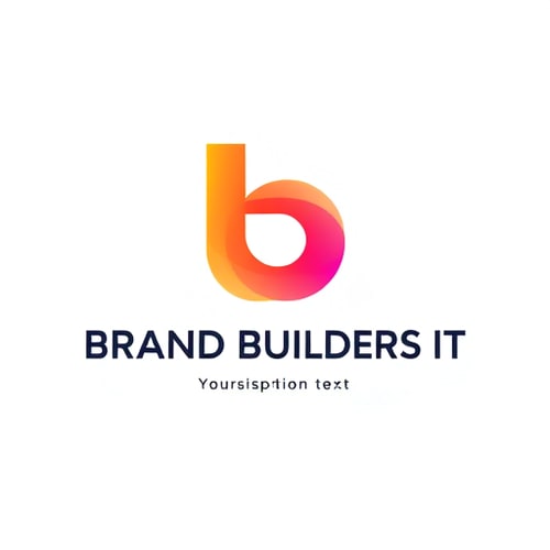 AI Design for Create a modern 3D gradient logo featuring the letter “b” in the center, designed in a sleek and abstract shape exactly like a professional IT brand logo. Use vibrant orange, purple, and pink gradients with smooth shading and lighting.
Below the logo, write “BRAND BUILDERS IT” in the same bold, modern sans-serif font as in the reference image.
Under that, add a placeholder slogan text in a thin, uppercase font.
Place everything on a clean white background, centered, with professional spacing.
The style should look minimal, premium, and tech-oriented.