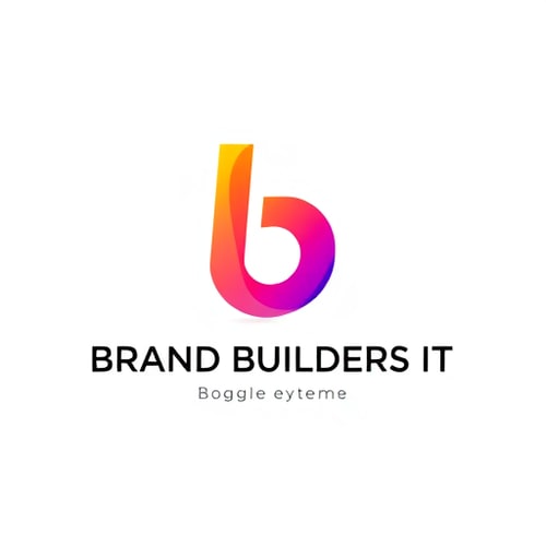 AI Design for Create a modern 3D gradient logo featuring the letter “b” in the center, designed in a sleek and abstract shape exactly like a professional IT brand logo. Use vibrant orange, purple, and pink gradients with smooth shading and lighting.
Below the logo, write “BRAND BUILDERS IT” in the same bold, modern sans-serif font as in the reference image.
Under that, add a placeholder slogan text in a thin, uppercase font.
Place everything on a clean white background, centered, with professional spacing.
The style should look minimal, premium, and tech-oriented.