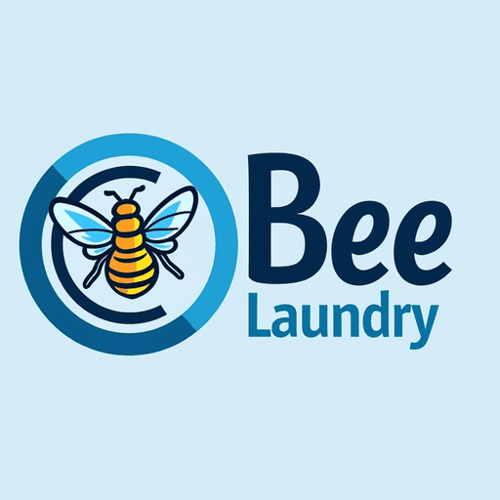 AI Design for a Bee incorporated into a laundry design like a front loading washing machines with a modern and technological feel. Colors in the blues and whites