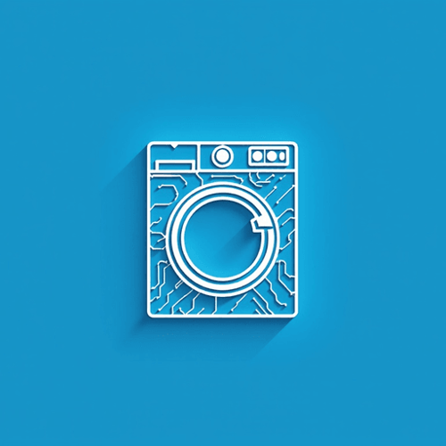 AI Design for  1. Main Elements: Incorporate digital or futuristic elements to symbolize advanced technology, such as a digital circuit pattern subtly integrated into the shape of a washing machine or water droplets. Include traditional laundry symbols like a washing machine or bubbles. 2. Color Palette: Use a combination of blues (to convey cleanliness and trust), whites (to represent purity and freshness), and golds (to signify luxury and high quality). 3. Font Style: Use a sleek, modern sans-serif font that is easy to read and gives a sense of innovation and sophistication. 4. Overall Design: The logo should be clean and minimalistic, balancing technology and traditional laundry symbols to create a unique and memorable brand identity. The composition should be balanced, ensuring the logo looks good on various platforms and materials, from business cards to websites.