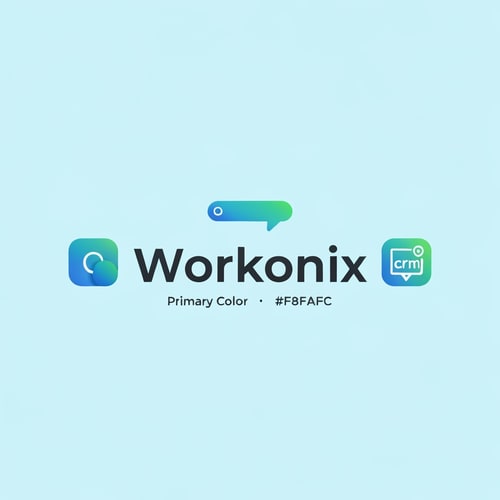 AI Design for hey create a logo image of this content Logo name - Workonix
Primary Color: #2563EB (Cool Blue)
Accent Color: #10B981 (Fresh Green)
Background: #F8FAFC (Soft Light)
Font Suggestion: Inter or Poppins
Overall Feel: Clean, modern, and SaaS-focused with gradients and rounded components.
add icon of crm