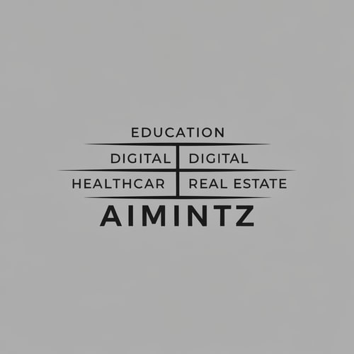 AI Design for hey create a logo image with combined these 3 words education, digital healthcare, real estate and here is the name of the logo (AIMintz)