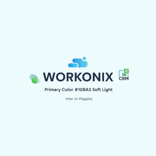AI Design for hey create a logo image of this content Logo name - Workonix
Primary Color: #2563EB (Cool Blue)
Accent Color: #10B981 (Fresh Green)
Background: #F8FAFC (Soft Light)
Font Suggestion: Inter or Poppins
Overall Feel: Clean, modern, and SaaS-focused with gradients and rounded components.
add icon of crm