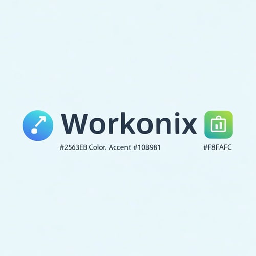 AI Design for hey create a logo image of this content Logo name - Workonix
Primary Color: #2563EB (Cool Blue)
Accent Color: #10B981 (Fresh Green)
Background: #F8FAFC (Soft Light)
Font Suggestion: Inter or Poppins
Overall Feel: Clean, modern, and SaaS-focused with gradients and rounded components.
add icon of crm
