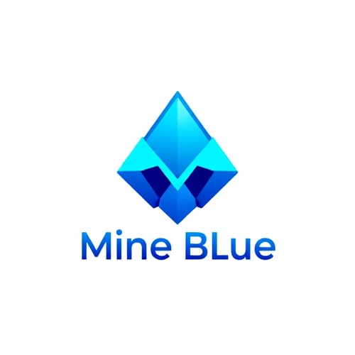 AI Design for hey create a logo for (Mine Blue) crypto company Mine Blue is your gateway to a fully integrated digital universe, where virtual gaming, NFT collections, and immersive shopping experiences come together in one ecosystem. Powered by the MB token on Binance Smart Chain, Mine Blue opens the door to a metaverse where users can enjoy, interact, and own digital assets in transformative ways